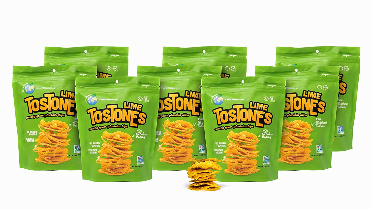 Prime Planet Plantain Chips - Lime Flavored Tostones / Patacones - 3.53 Oz per Unit - 8 Pack