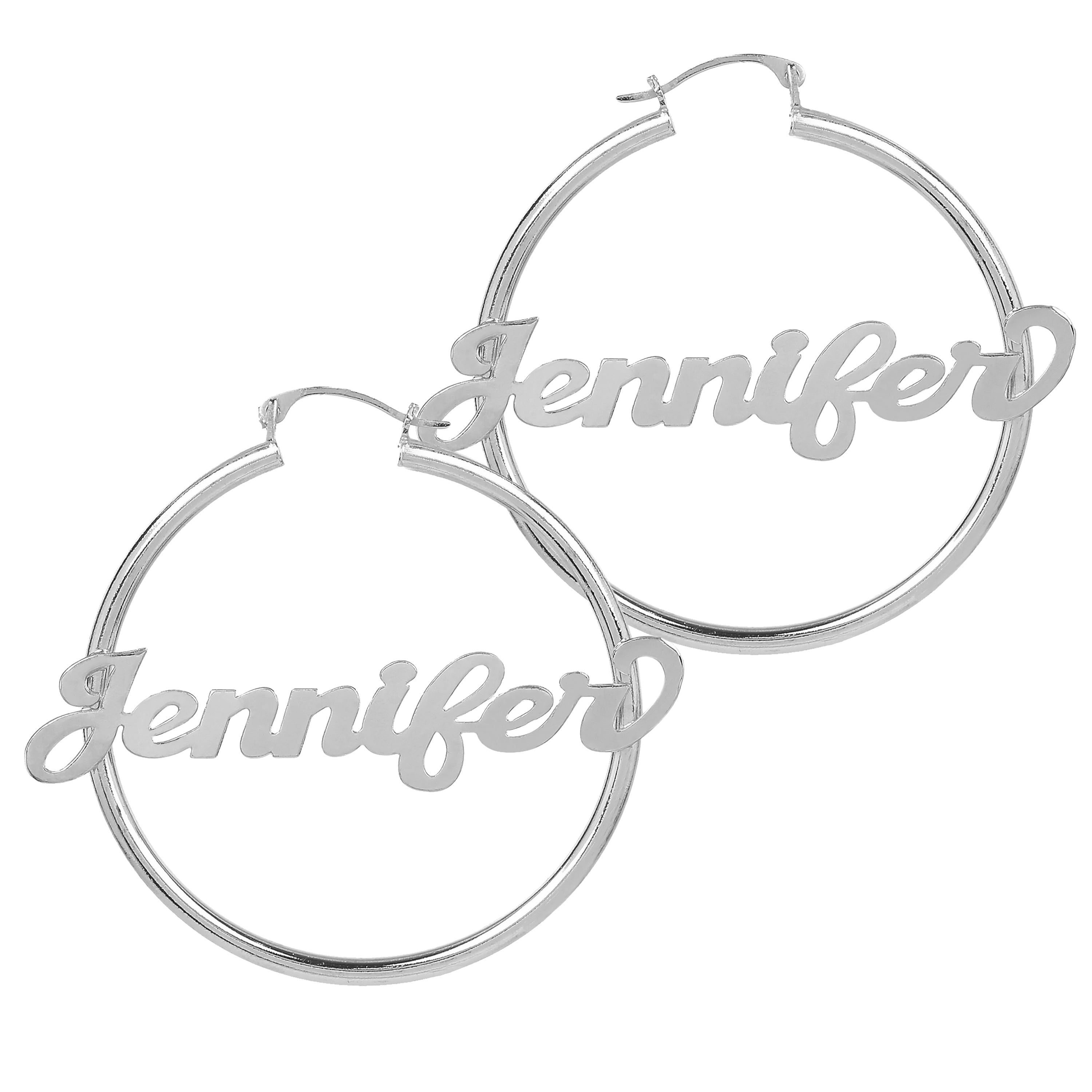 Personalized Script Name Polished Tube Hoop Earrings