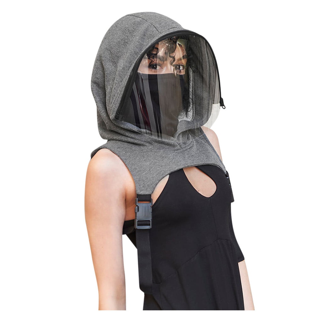 Details about   Full Protective Face Wear Clear Hooded-Hat Adults Face Shield Reusable Removable 