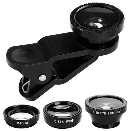 Universal Phone  lens kit, Fisheye + Wide Angle + Macro  Lens Kit Clip On for iPhone & (Best Lens Attachment For Iphone 7)