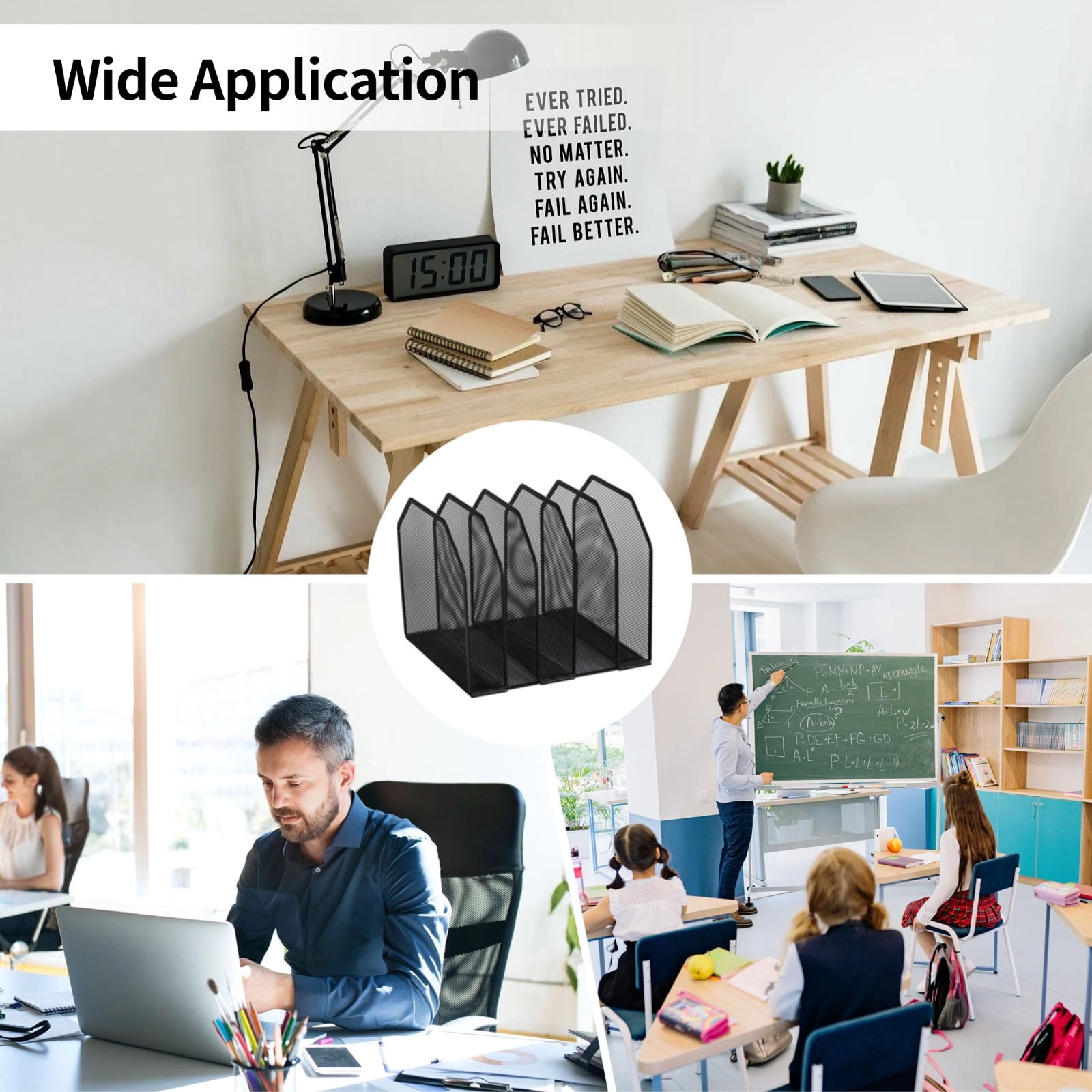 Mesh File Organizer, 5 Slot Vertical Desk File Holder, Black Metal Document Sorter, Detachable Desktop Storage for Office, Home, Books, Mail, Files
