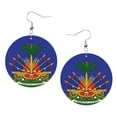 thumbnail image 6 of Leather Dangle Round Earrings For Women Coat Of Arms Of Haiti Circle Earrings Drop Jewelry, 6 of 6