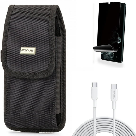 Case Belt Clip w 6ft Long Type-C Cable w Privacy Screen Protector for Samsung Galaxy S20 Ultra - Swivel Holster Rugged, PD Fast Charger Cord Power Wire, TPU Film [NOT GLASS] fits Galaxy S20 Ultra