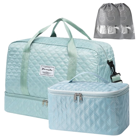 VEGCOO Travel Duffel Bag, Women's Weekender Bag with Shoe Compartment, Carry-On Travel Bag with Toiletry Bag and Shoe Bag, Gym Duffel Bag with Wet Pocket, Hospital Bag for Delivery Room, Green