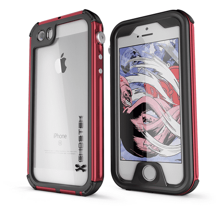 Ghostek Atomic 3 - Protective waterproof case for cell phone - aluminum alloy - red, clear - for Apple iPhone 5, 5s, (Best Waterproof Phone Case)