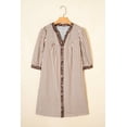 thumbnail image 3 of Women's Khaki Stripe & Leopard Trim Shirt Dress – Casual Summer Style with Bracelet Sleeves, XL, 3 of 12
