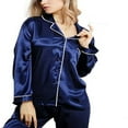 thumbnail image 1 of Women Silk Satin Pajamas Set Long Sleeve Long Button-Down Loungewear, 1 of 3