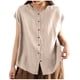 thumbnail image 1 of Mujeres Manga Corta Tops Imitación Lino Cuello Redondo Botón Bolsillo Casual Blusa, 1 of 5