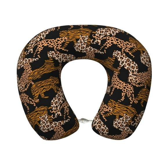 Disketp Leopard Print Travel Pillow Memory Foam Neck Pillow Support Pillow for Camping, Sleeping Rest Cushion Airplane Pillow