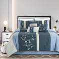 thumbnail image 2 of Chezmoi Collection Linnea 7-Piece Luxury Blue Cherry Blossom Floral Embroidery Bedding Comforter Set, Full, 2 of 8