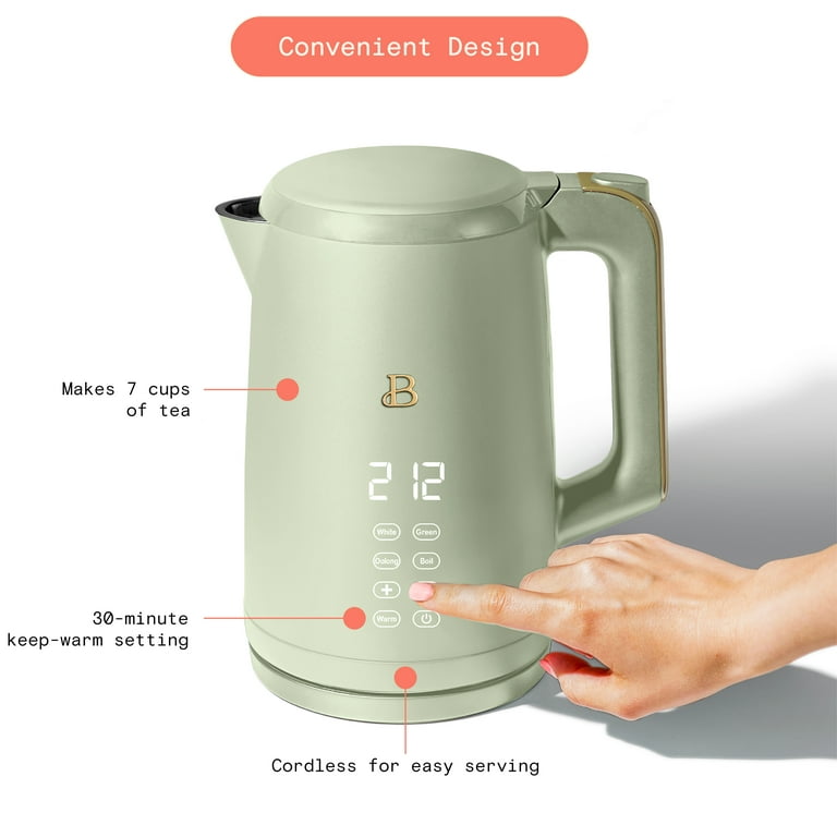 Beautiful 1.7L One-Touch Electric Kettle, Sage Green by Drew Barrymore