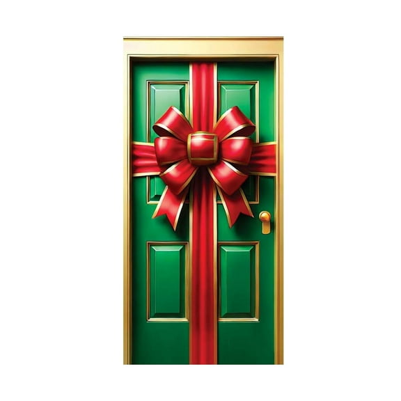 Uutvery 2025 New Christmas Door Cover with Elastic Material, 35x71 Inch 3D Visual Bow Tie Design, Indoor Outdoor Holiday Decorations Party Celebrations Home Office