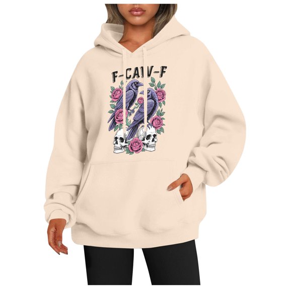Womens Oversized Sweatshirts Graphic Print Long Sleeve Hoodies Cute Loose Pullover Shirts Fall Fashion Casual Clothes