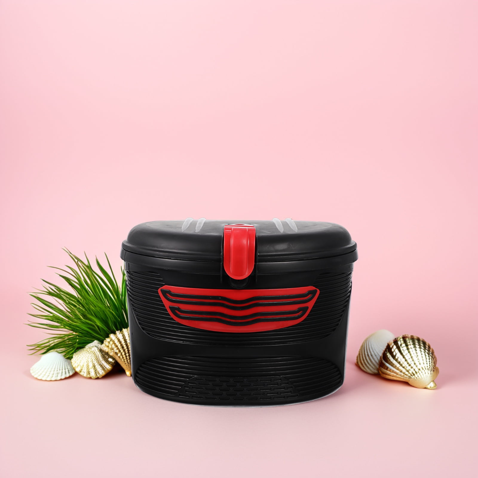 ETHZZLE Red Bike Storage Basket, Large Capacity Plastic Woven Basket Lock for Cycling