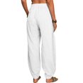 thumbnail image 4 of Women's Linen Harem Pants with Pockets | Loose Fit Wide Leg Elastic Waist Cropped Pants, Lightweight Breathable, Lounge & Casual Summer Trousers White S, 4 of 6