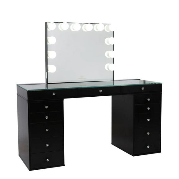 Impressions Vanity Desk, Slaystaion Pro 2.0 Makeup Vanity Table with 5 Drawer Units Bundle and Makeup Storage, Large Makeup Vanity Dressing Table for Hollywood Vanity Mirror with Lights (Pro Black)