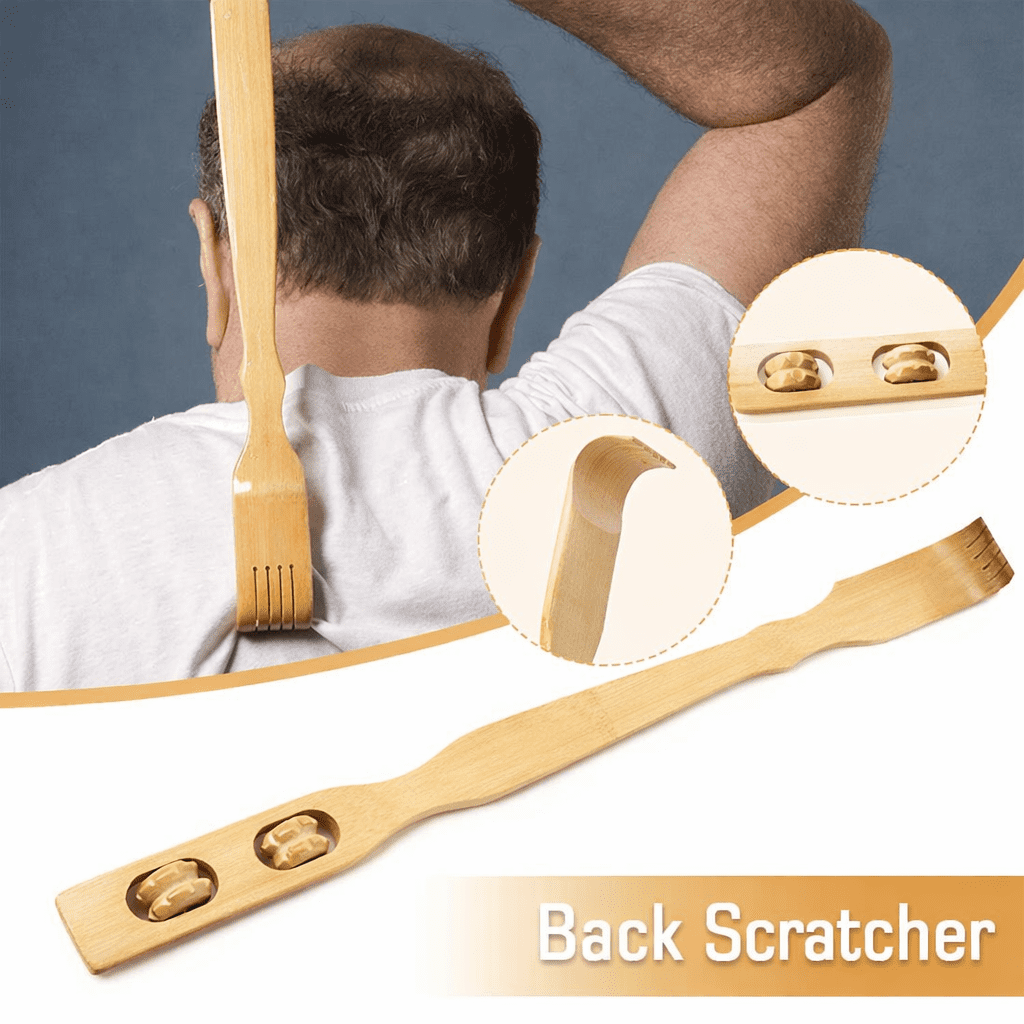 PULMCheerger New 18" Bamboo Wood Back Scratcher With 2 Rollers -Back Scratcher Massage Tool