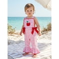 thumbnail image 5 of BemeyourBBs Kids Toddler Baby Girls Back to School Outfit Pre Kindergarten Outfits Summer Plaid Romper Overalls Clothes Apple Embroidery Sleeveless Square Neck Bell Bottoms Jumpsuit Overall, 5 of 9