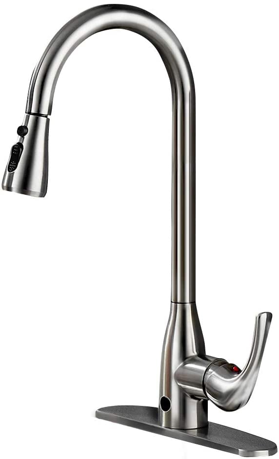 Touchless Kitchen Sink Faucet Two Sensor One Handle High Arc Kitchen Faucets With Dual Function Pull Down Spray Head Best Commercial Faucet With Deck Plate Brushed Nickel Pvd Walmart Com Walmart Com