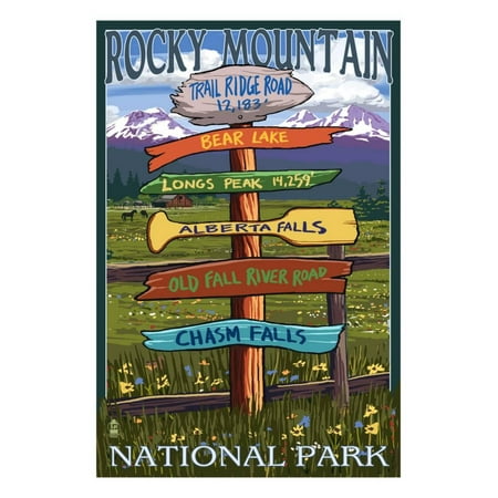 Rocky Mountain National Park, Colorado - Trail Ridge Road, Sign Destinations Print Wall Art By Lantern