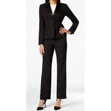 Le Suit NEW Black Womens Size 6P Petite Satin Trim Pant Suit Set