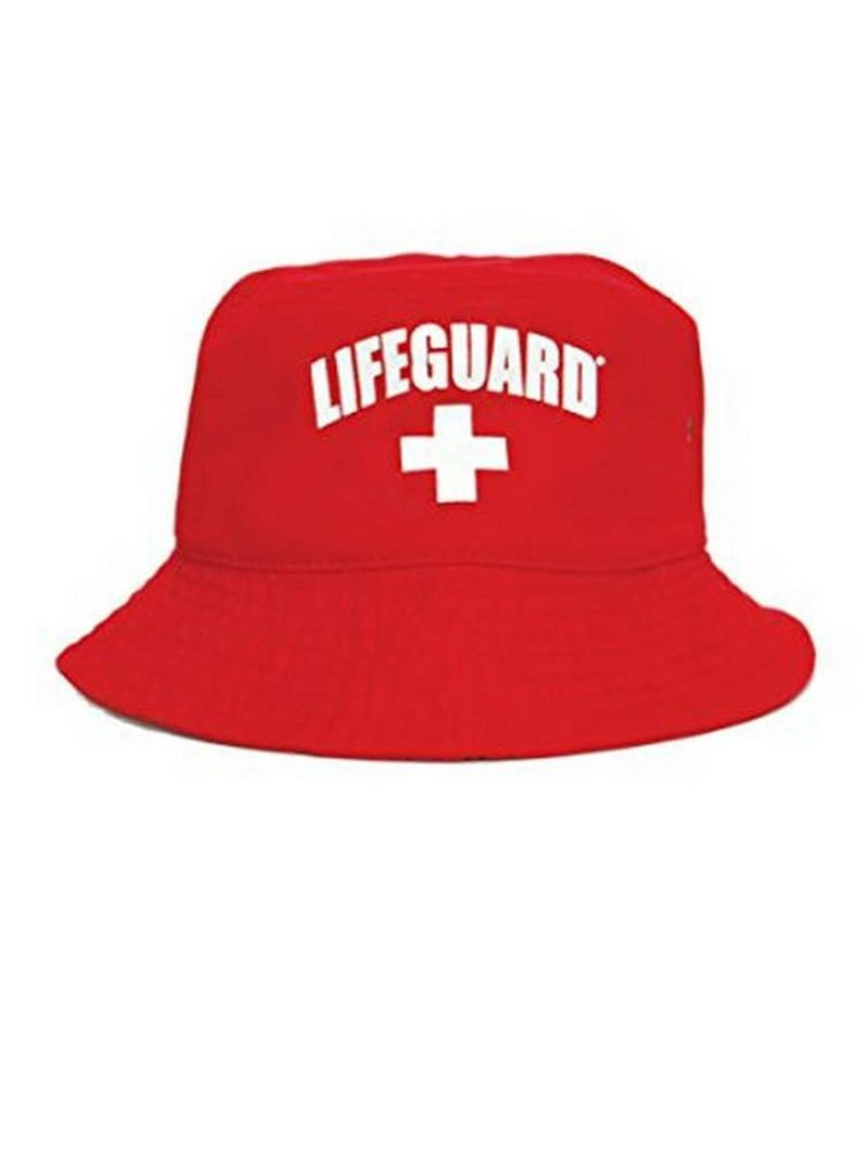 Lifeguard, Bucket Hat, Embroidered Cross, Red, Made of 100 