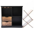 thumbnail image 4 of LuxenHome Black and Brown Wood 2-Drawer X-Storage Wine Cabinet, 4 of 9
