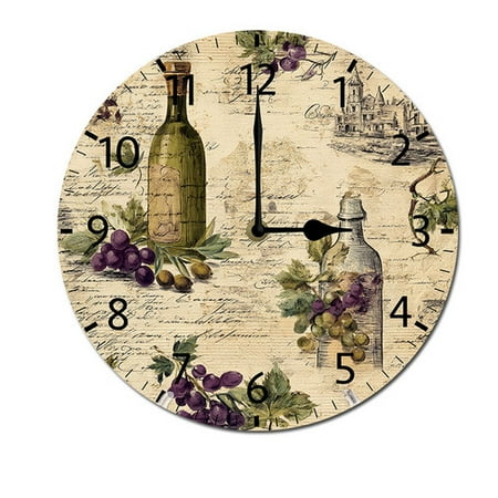 ZXCXRQFa Grapes Wine Glass Bottle Silent Wall Clocks for Living Room Kitchen Decor Bathroom Farmhouse Non Ticking Decorative Clock 10-Inch Round Clocks