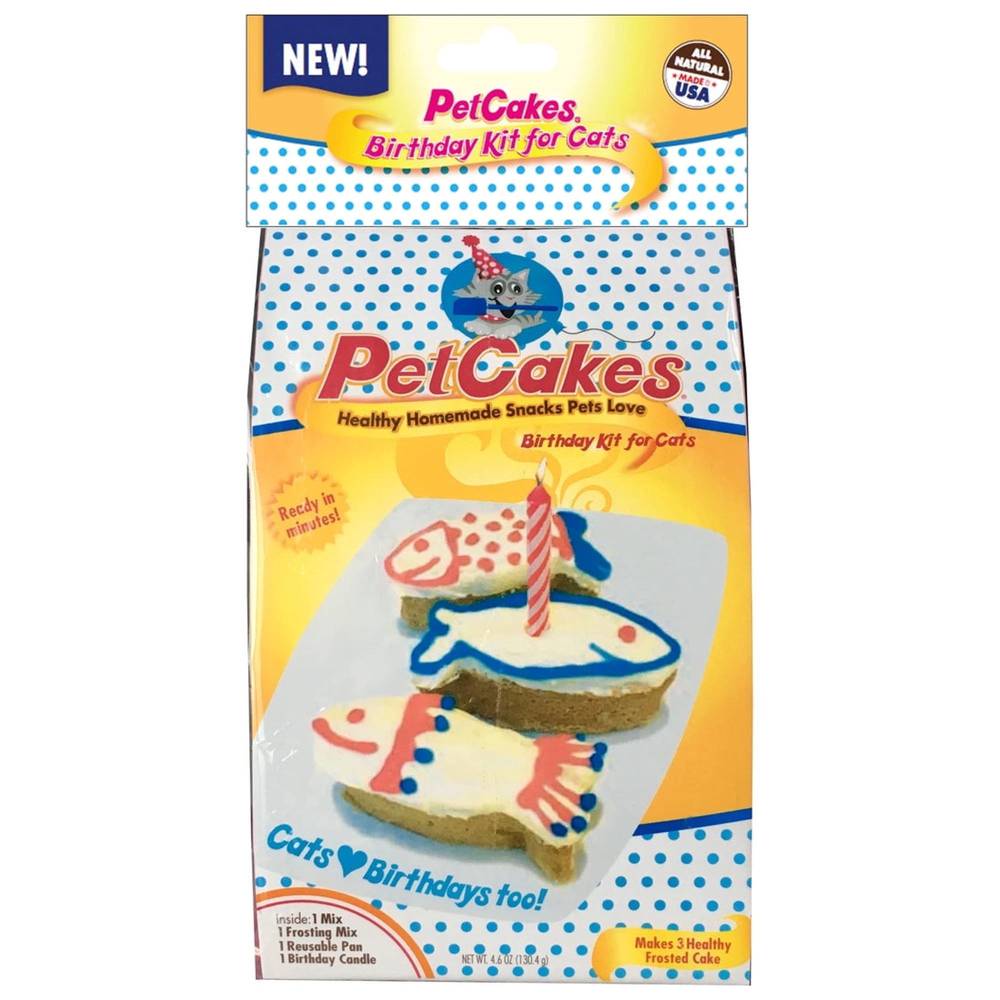 PetCakes Cat Birthday Cake Kit - All Natural Treats - Kitten & Cats Cheese Flavor Cat Food - 5.5 Oz
