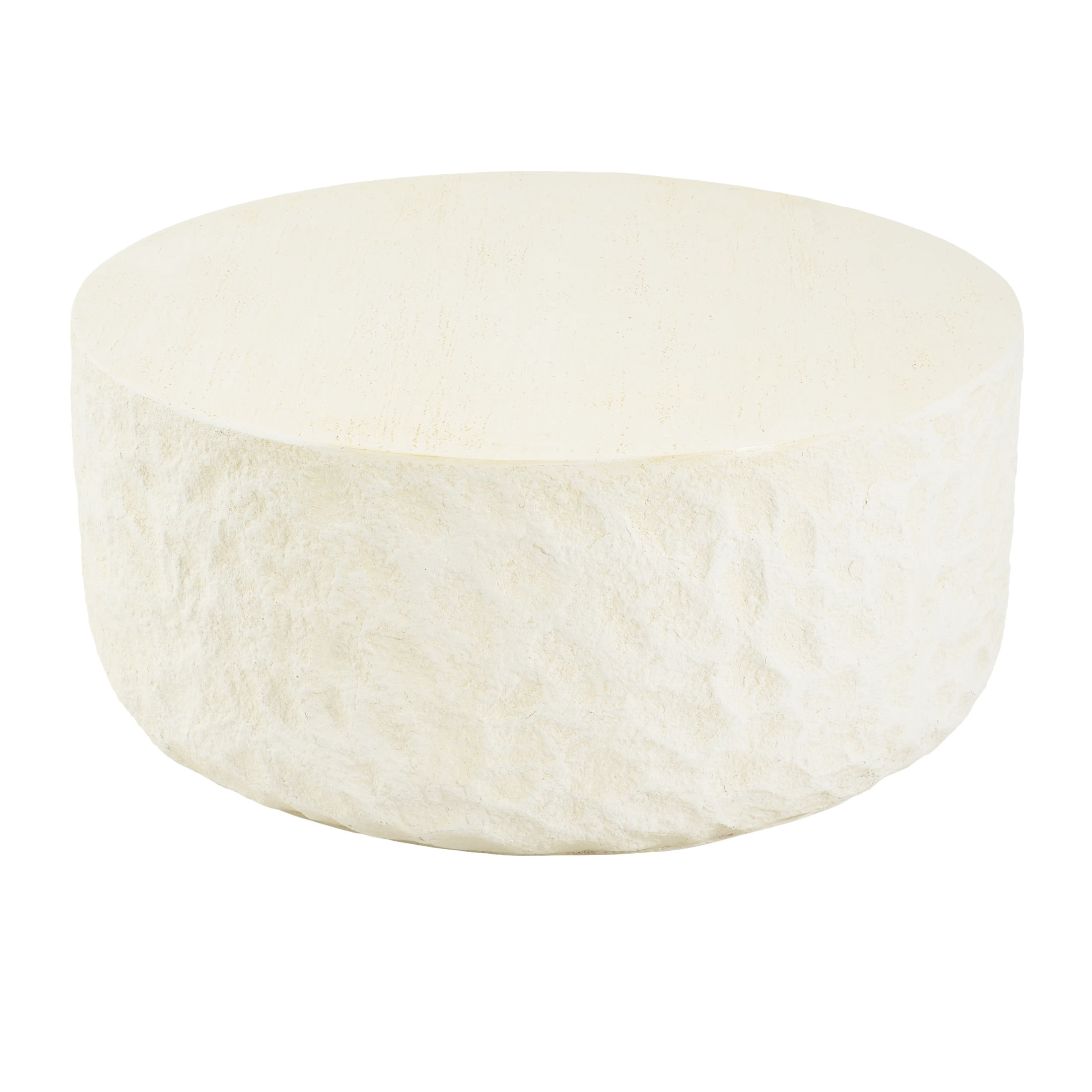 Christopher Knight Home 31.5" Lightweight Outdoor MGO Round Drum Coffee Table, Stone Look, Cream