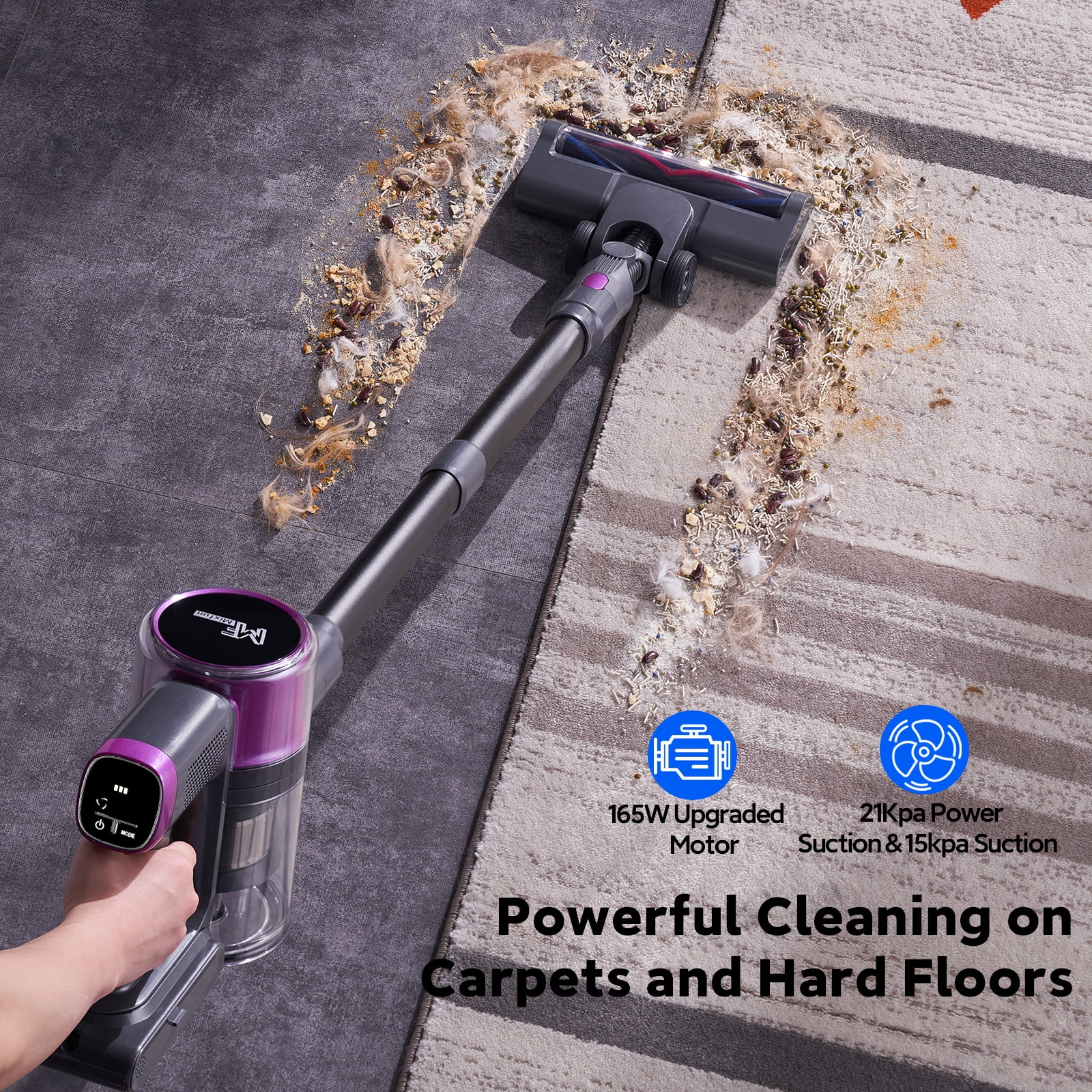Mixfun Cordless Stick Vacuum Cleaner Lightweight for Pet Hair Led Display Screen M600
