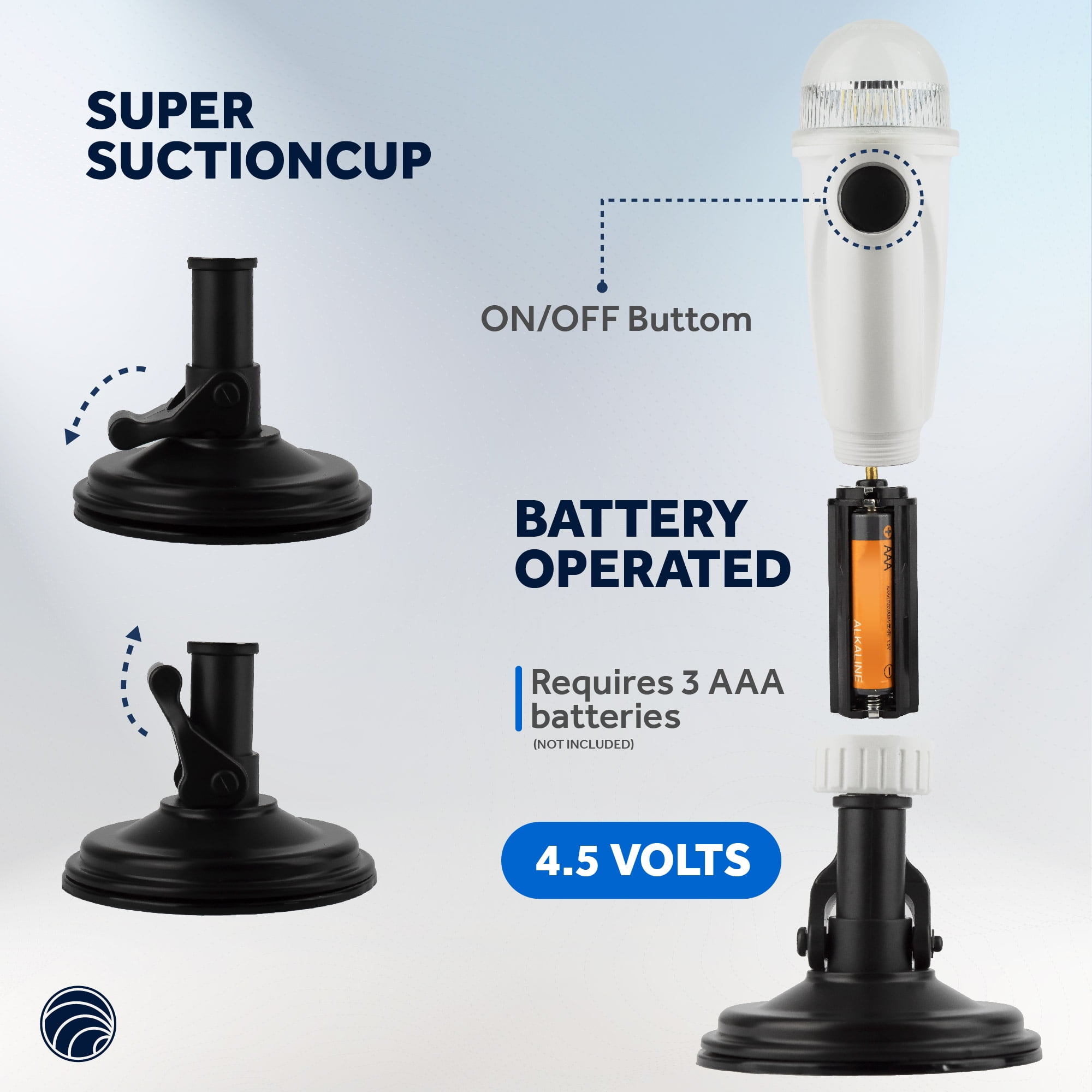 Five Oceans Kayak Lights - Stern Lights for Boats, Anchor Light, 15-inch, Battery-Powered LED Kayak Lights for Night Kayaking with Suction Cup for Small Boat, Canoe, Dinghy, Paddle Board - FO4762