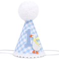 thumbnail image 1 of Gorro BASCT One Funny Goose Blue Gingham para niño en su primer cumpleaños, 1 of 9
