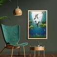 thumbnail image 2 of Dinosaur Wall Art with Frame, Cartoon Style Dinosaurs Flying on Full Moon Night Enchanted Forest, Printed Fabric Poster for Bathroom Living Room Dorms, 23" x 35", Green White Blue, by Ambesonne, 2 of 2