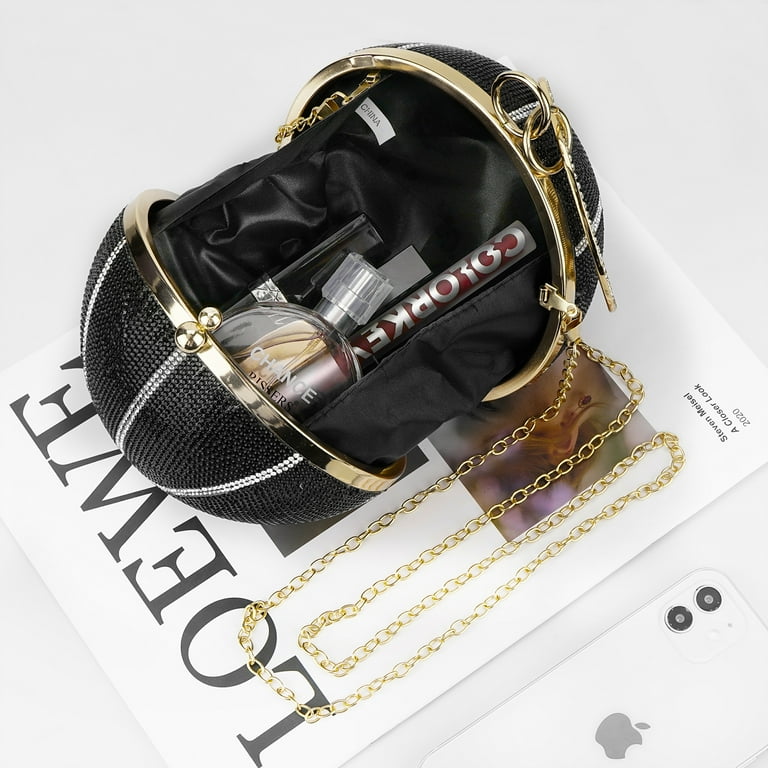 Rhinestone Basketball Purse for Women Small Round Ball Crystal Evening Bag Glitter Clutch Crossbody Shoulder Handbag for Wedding Party Black Walmart