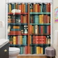 thumbnail image 3 of Colorful Bookshelf Shower Curtain with Hooks Vintage Library Cat Camera and Plants Design Fabric Bathroom Decor for Book Lovers Reading Style Bathtub-72"W x 72"L (Pack of 1), 3 of 7