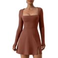 thumbnail image 1 of Womens Square Neck Bodice Dress Long Sleeve Side Slit Flare Mini Dresses, 1 of 6