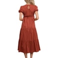 thumbnail image 5 of Coduop Women's Summer A-line Midi Dress Short Puff Sleeves Wrap Chest Ruffled Flowy Pleated Dress, 5 of 6