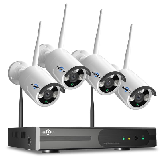 Hiseeu 4Pcs 3MP Wired Wi-Fi Security Camera System,Color Night Vision, Motion Alert,Without Hard Drive
