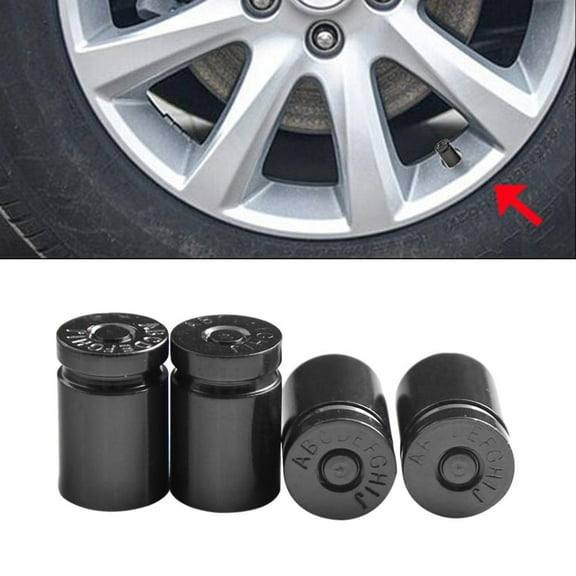 4x Shell Casing Valve Stem Cap Covers Tire Wheel Bullet Aluminum Black Car/Truck