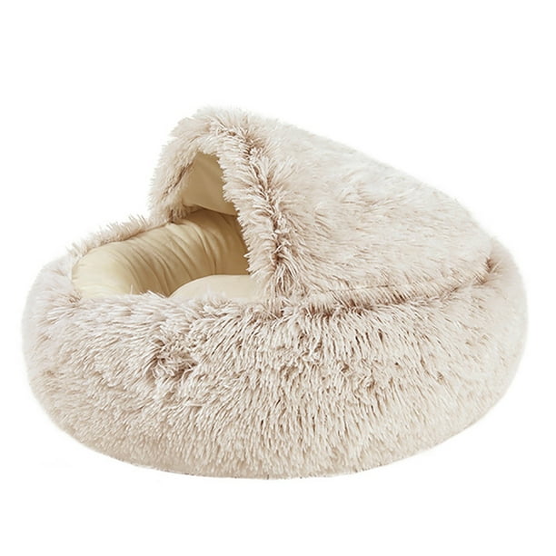 Semi Closed Dog Bed Fluffy Round Pet Burrowing Bed Cat Plush Cave