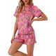 thumbnail image 4 of INSPIRAR CHIC Ropa de descanso para mujeres, pijama de verano con camisa de botones y pantalones cortos, L Rosa Rojo, 4 of 6