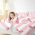 thumbnail image 4 of Feelyou Chic Cartoon Bowknot Full Size Comforter Sets for Kid, Fashion Watercolor Bow Bedding Comforter Set, Pink Stripes Lines Reversible Bedding Sets, Ultra Soft Bedroom Decor, 3pcs, 4 of 8