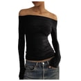 thumbnail image 1 of Women's Fashion Off Shoulder Long Sleeve Tees Slim Fit Stretchy Top - Solid Color, Backless, Perfect for Spring, Fall and Various Occasions, 1 of 4