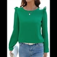 thumbnail image 2 of Blusas de Mujer de Larga con Hombros Descubiertos y Volantes, Cuello Redondo, Ligeras, de Punto Acanalado, Otoño de 2025. Verde M, 2 of 10