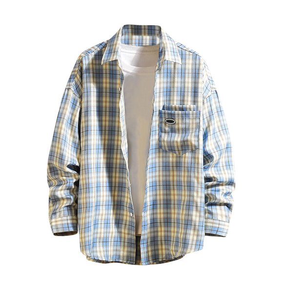Clearance Oversized Plaid Shirt for Men Men's Casual Long Sleeve Plaid Button Up Shirts Regular Loose Buffalo Plaid Tops Shirt with Pocket