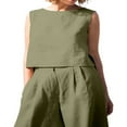 thumbnail image 3 of Women‘s 2PCS Tracksuit Solid Color  Neck Sleeveless Tops Button Closure Wide Leg Trousers Casual Pants Set, 3 of 6