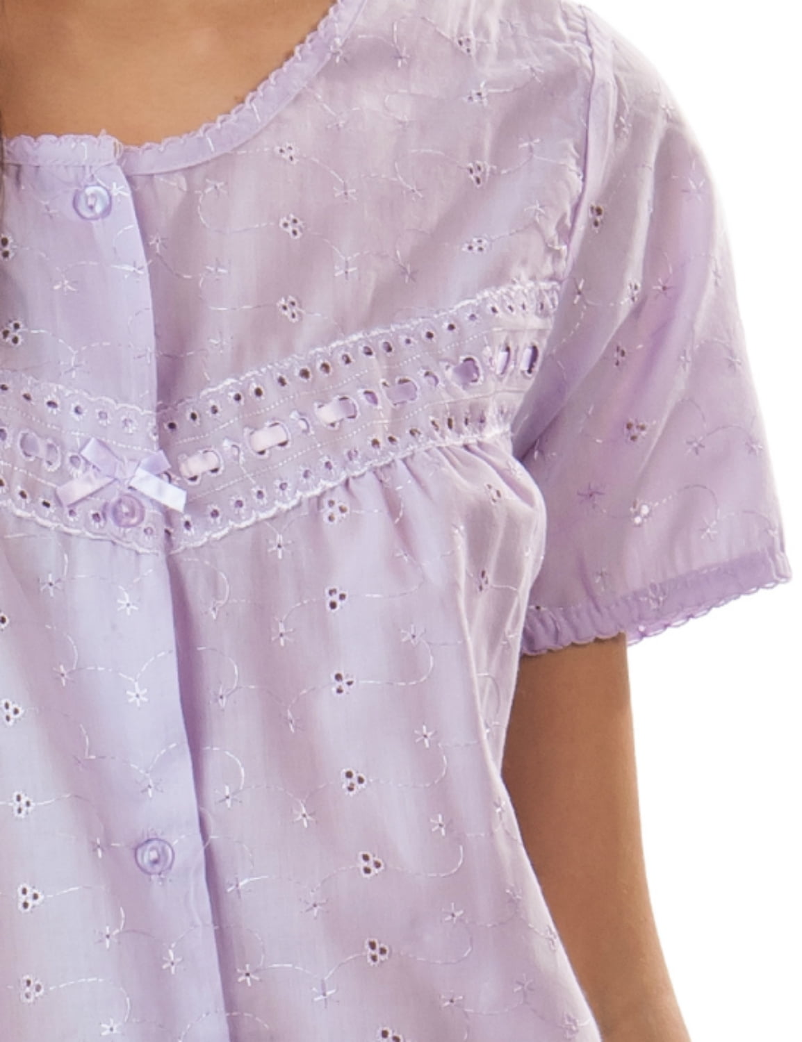 casual nights women's short sleeve eyelet embroidered house dress Casual Nights Women's Short Sleeve Eyelet Embroidered House Dress - Blue