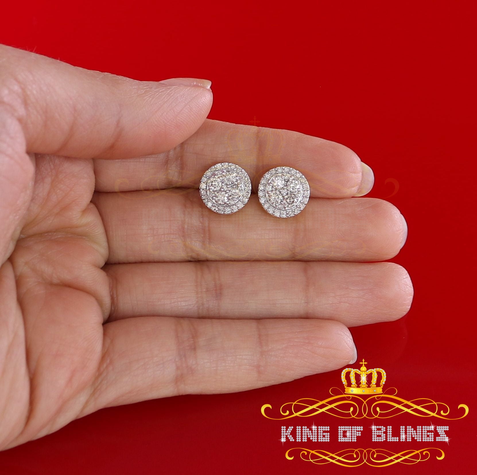 King of Bling's 10K Real Yellow Gold Real Diamond 1.25CT Men's/Women's Stud Round Earring