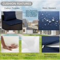 thumbnail image 5 of 7 Piece Patio Furniture Set, All-Weather Outdoor PE Rattan Sectional Sofa with Glass Coffee Table for Backyard Garden, Blue, 5 of 8